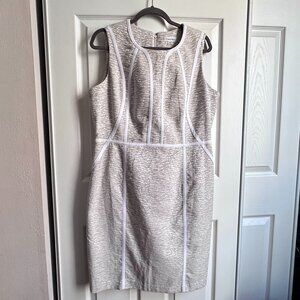 Calvin Klein Women's 14 Sleeveless Sheath Dress Taupe Beige Tan White Piping